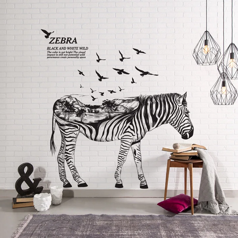Black and White Wild Zebra wall sticker 3D Creative Forest animal zebra