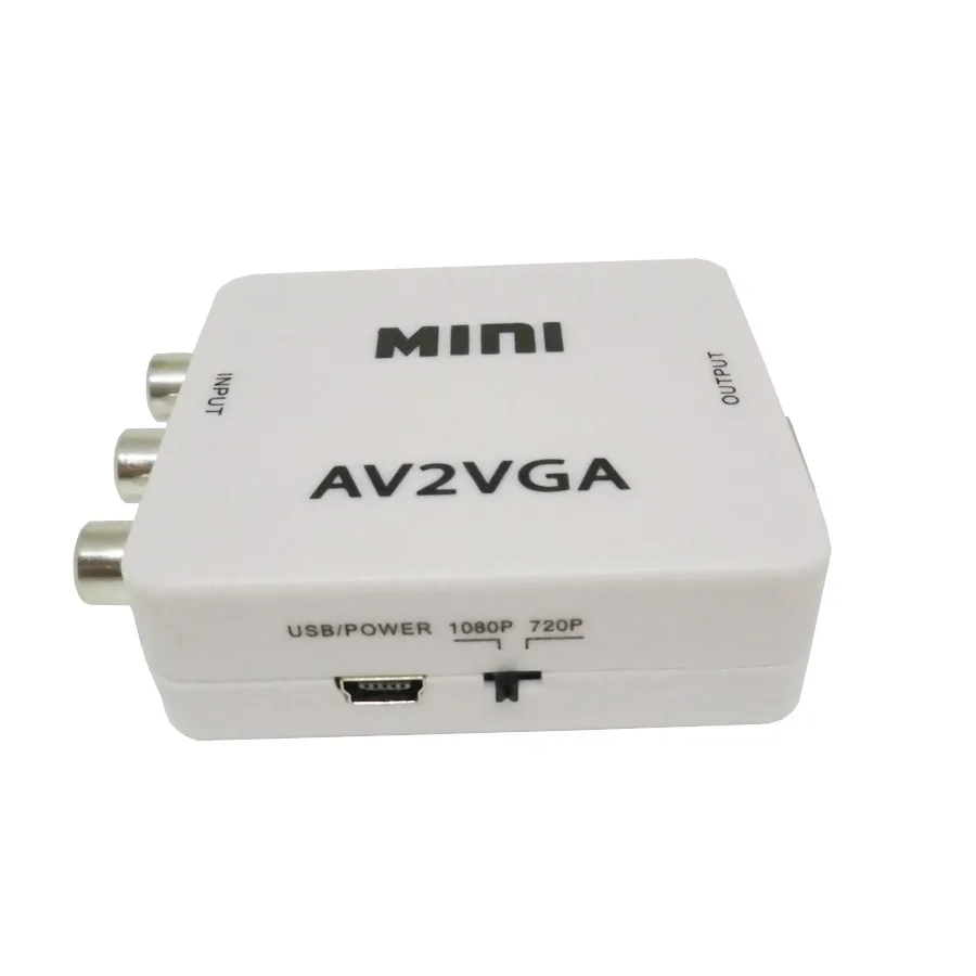  Mini HD Video Converter Box Convertitore AV2VGA AV RCA CVBS a VGA Video Converter Conversor con 3.5