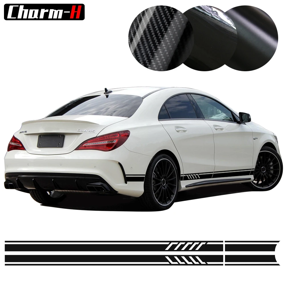 Edition 1 Style Side Stripe Decal Stickers for Mercedes Benz CLA 45 W117 C117 X117 AMG- 5D Carbon Fiber / Black / White / Silvergrey