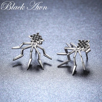 

Birthday Present 925 Sterling Silver Jewelry Engagement Stud Earrings for Women Party Queen Black Spinel Female Earring I008