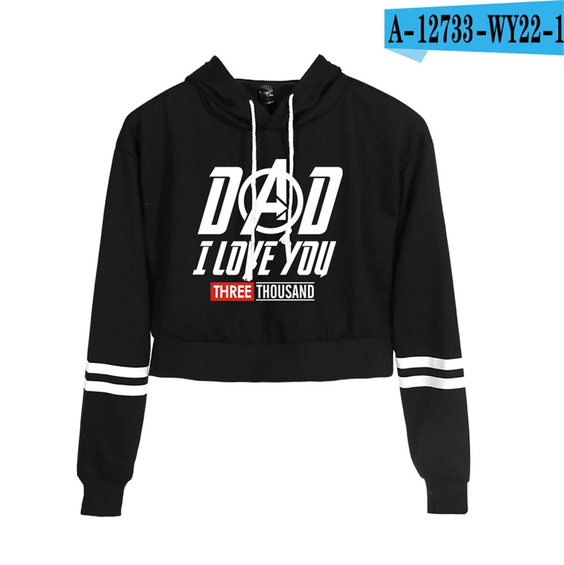 I Love You 3000 Times Cropped Sweathshirt Tony Stark Iron Man Superohero Crop High Waist Unisex Jacket Causal Streetwear Women