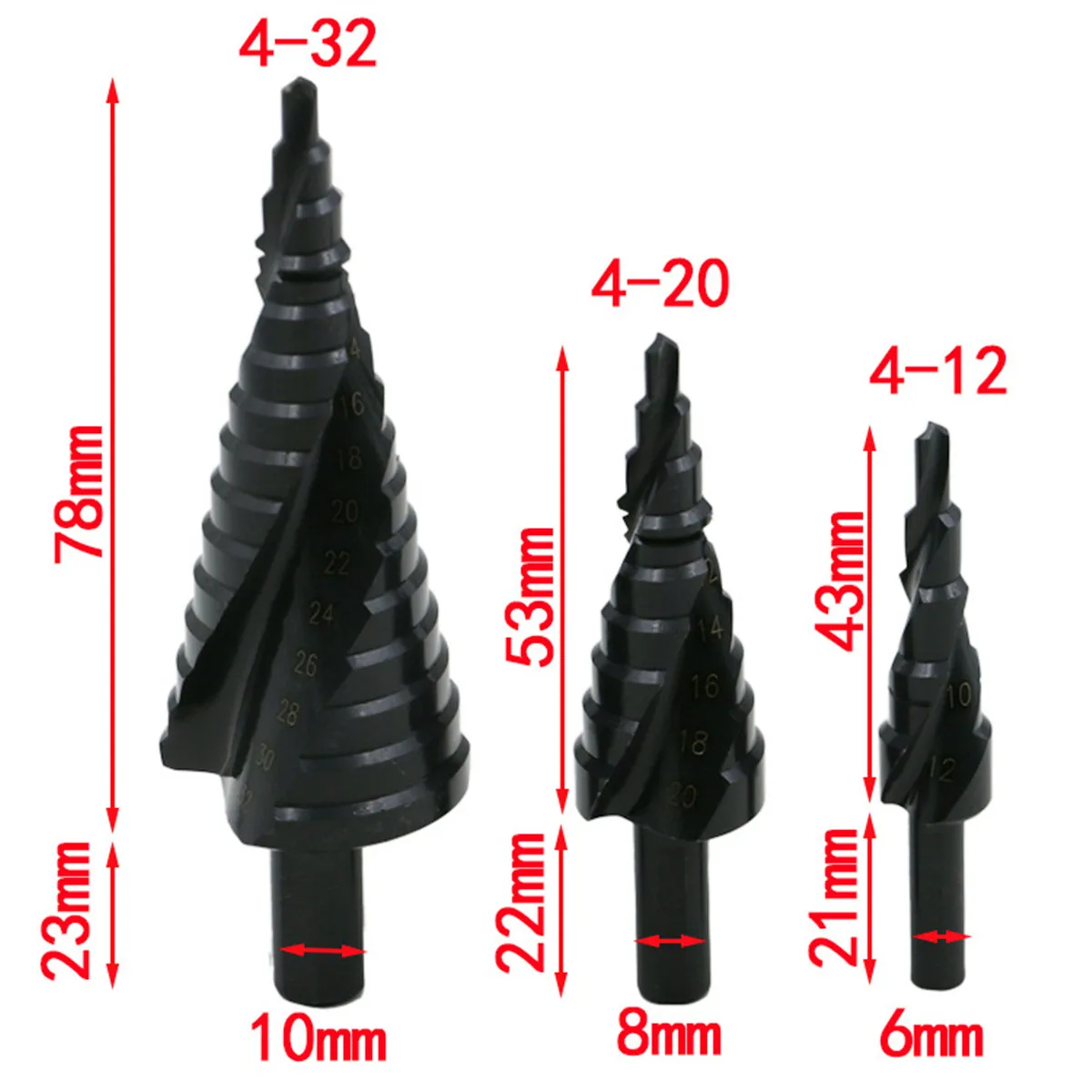 

3Pcs 4-32mm 4-20mm 4-12mm HSS Hex Titanium Spiral Grooved Step Drill Bit Cobalt Kit Metal Hole Cutter High Quality Power Tools