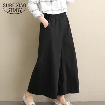 

Fashion Wide leg pants 2019 spring causal loose cotton women pants trousers women solid elastic waist flare pants women 2467 50