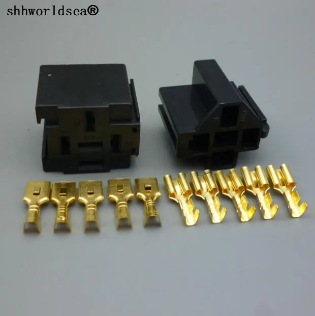 

shhworldsea Car Auto Vehicle 5 Pin Relay Socket Holder with 6.3mm Copper for 40a 80a relay