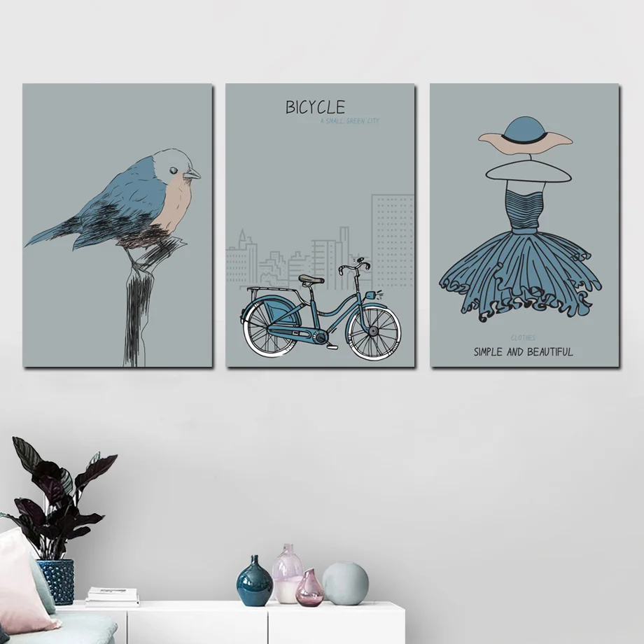 

Animal Minimalist Dress Bird Bicycle Wall Art Canvas Print Painting Vintage Posters and Prints Wall Pictures Modern Home Decor