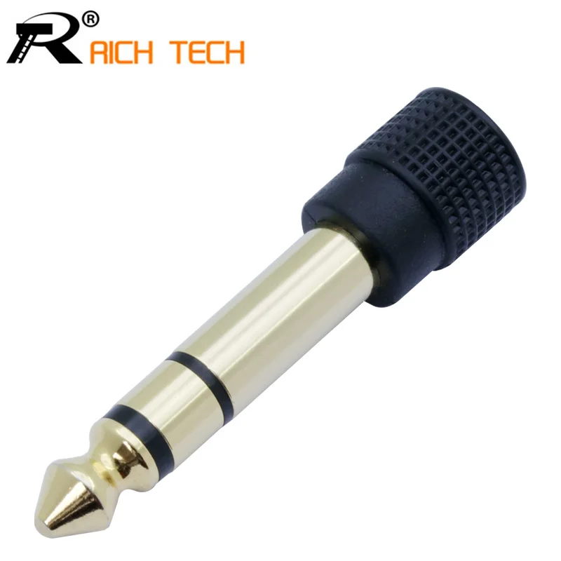 

1pc Microphone speaker plug audio connector 6.35mm male plug to jack 3.5mm 3 pole female socket speaker adapter gold plated