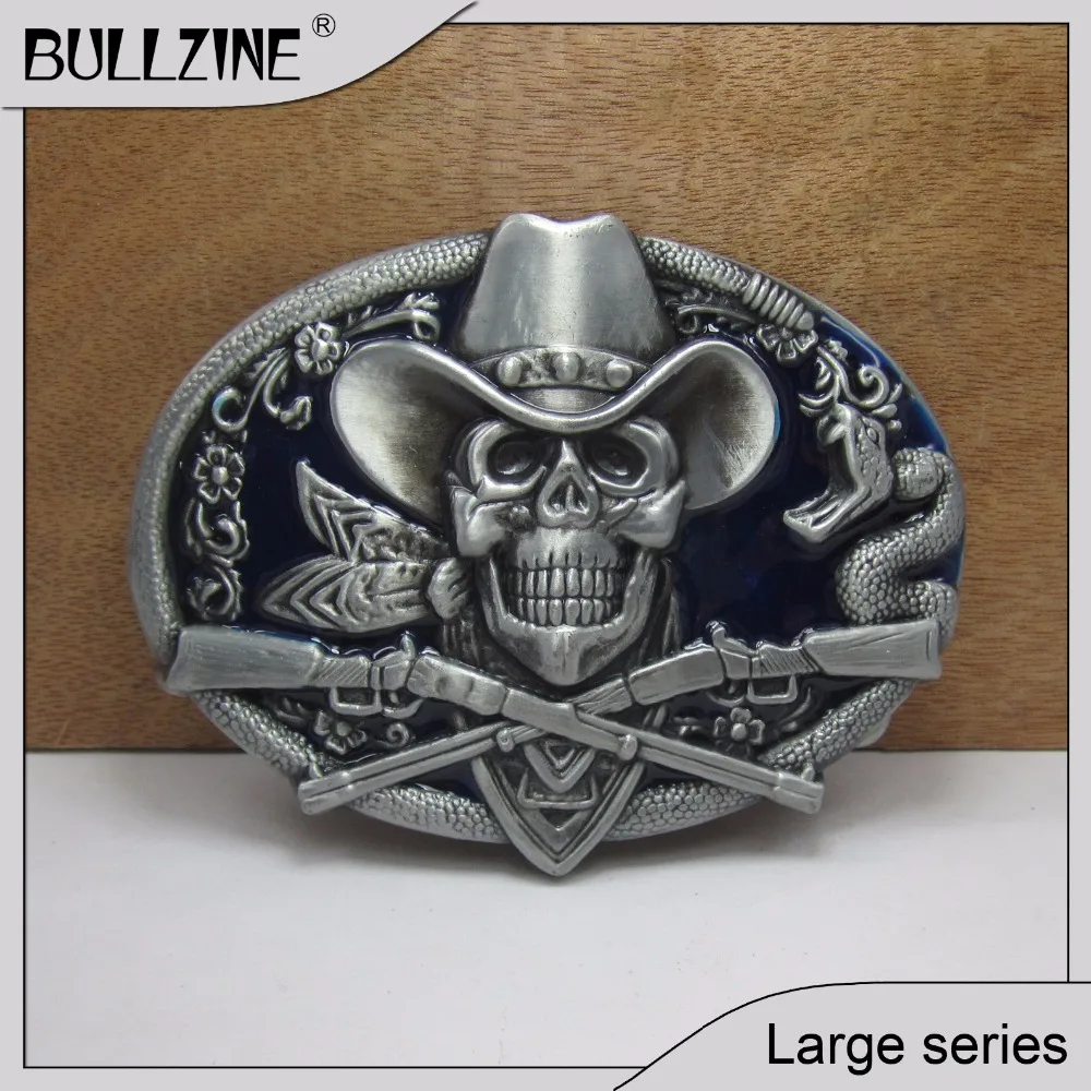 Оптовые продажи черепа bullzine пряжка ремня с голубой эмалью с Оловянная отделка FP-02671 подходит для 4 см ширина пояса