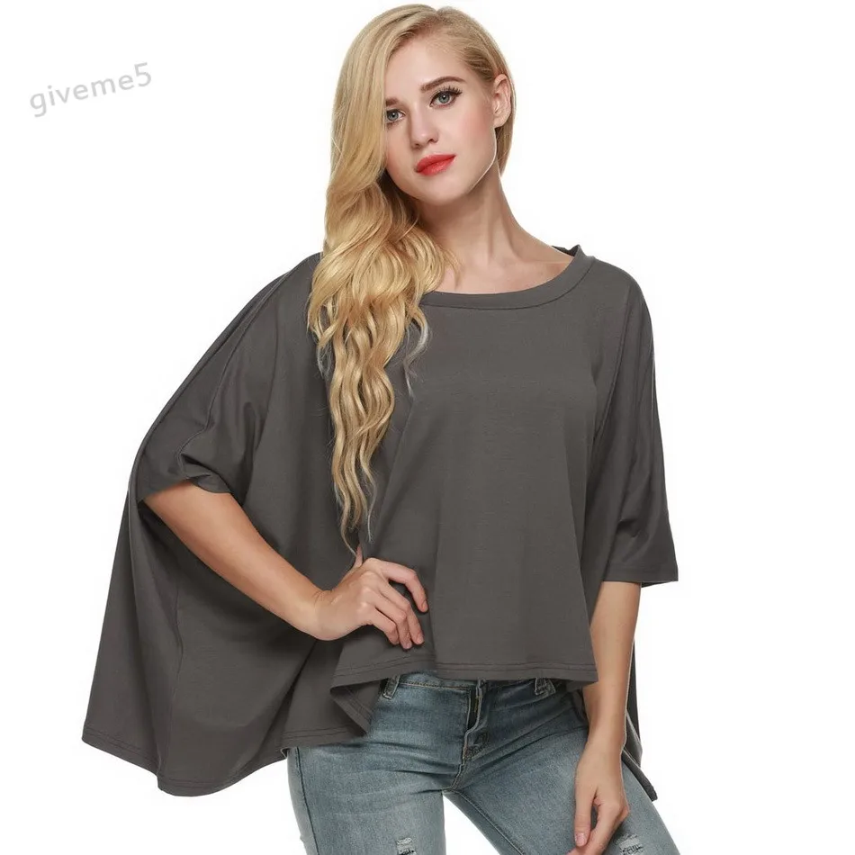 Fashion Women Oversized Casual O neck Batwing Half Sleeve