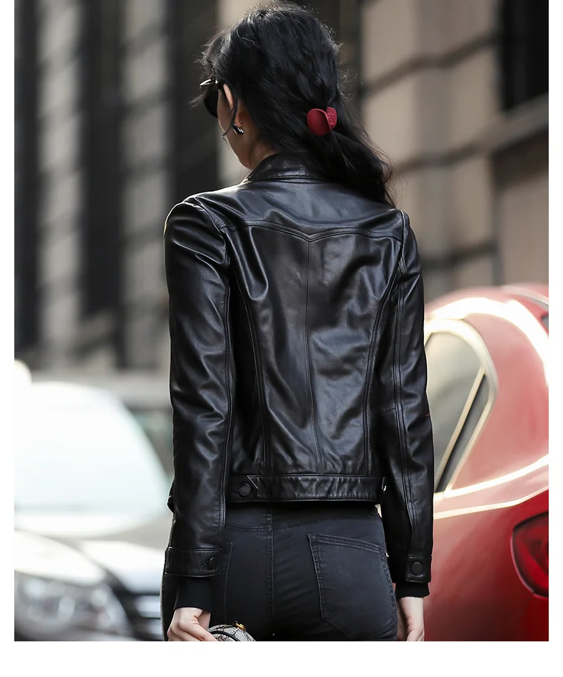 Ptslan Женская куртка из натуральной кожи, женские куртки из овчины, мотоциклетные Классические Куртки хорошего качества P5195