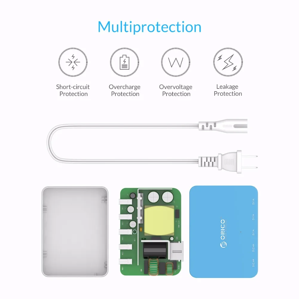 ORICO 5 Port USB Charger Smart Charger Desktop Charger with Power Adapter for iPhone Samsung Xiaomi Huawei USB Charging (4)
