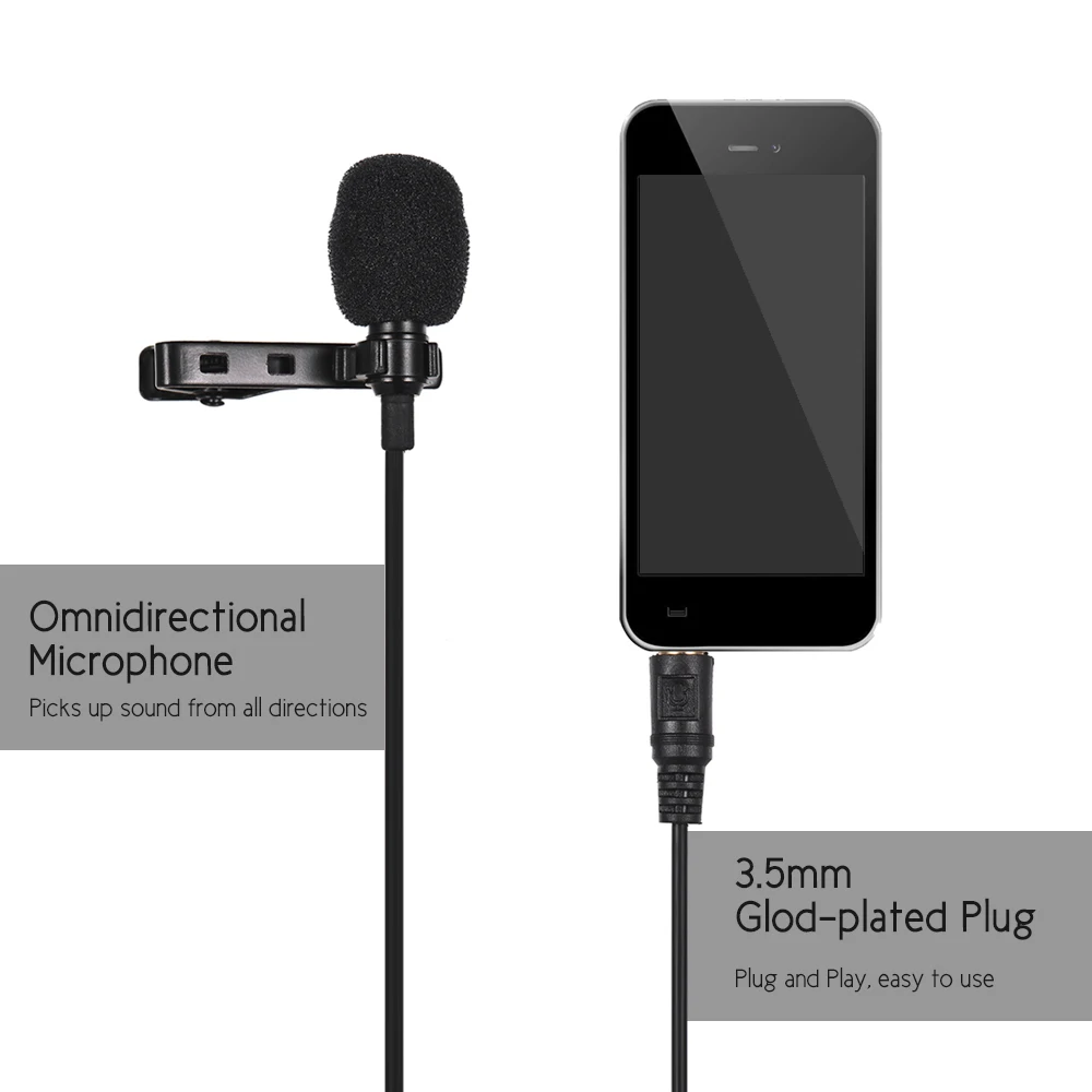 Mini Tie Lapel Clip on Wired Microphone Mic 3.5mm Plug for Smartphone PC Laptop Chatting Singing