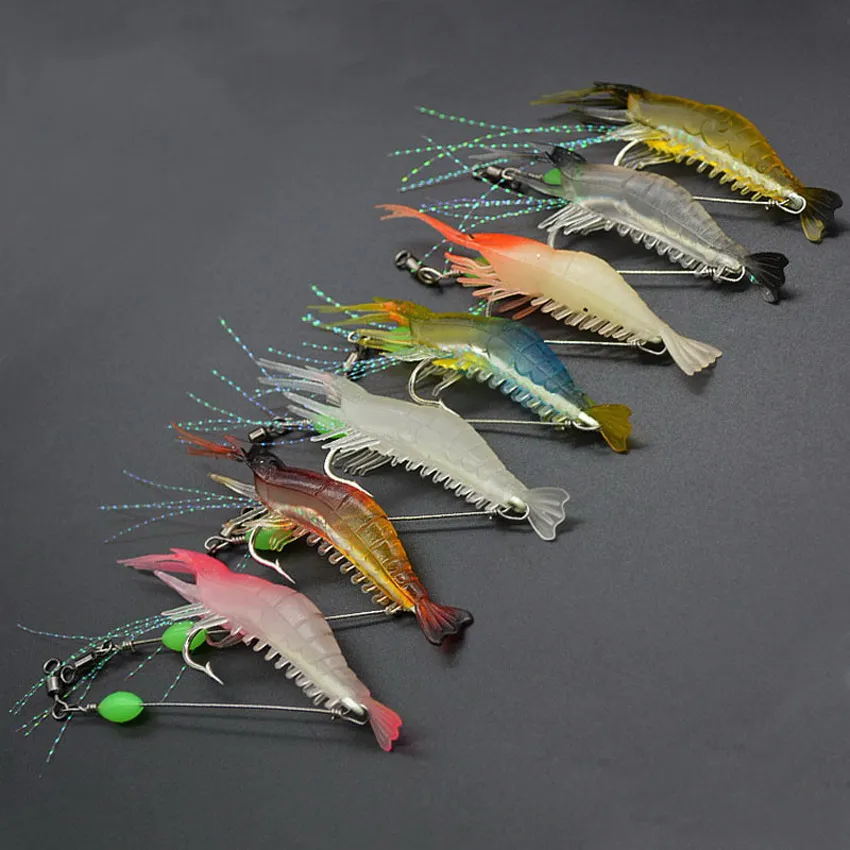 Shrimp Soft Lure 9cm 6g/8cm 5g Fishing Artificial Bait With Glow Hook Swivels Anzois Para Sabiki Rigs Fishing Lure