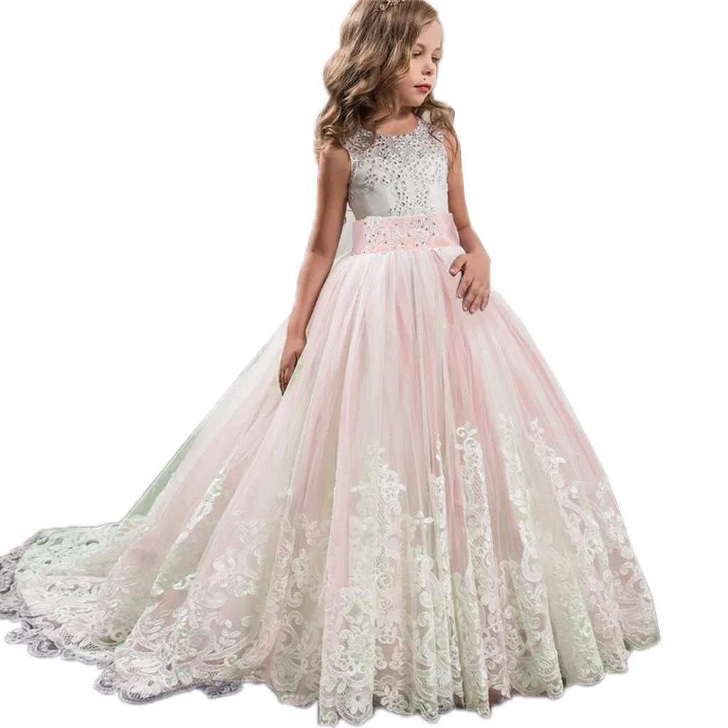 

Girls Dresses Lace Girl Princess Bridesmaid Pageant Tutu Tulle Gown Party Photography Wedding Dress vetement enfant fille