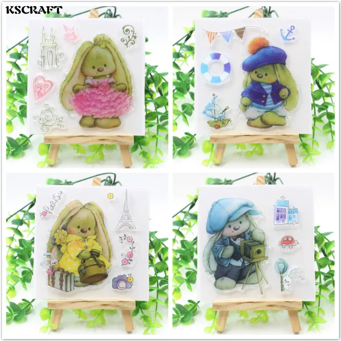 

KSCRAFT 1 Sheet Cute Rabbit Transparent Clear Silicone Stamps for DIY Scrapbooking/Card Making/Kids Fun Decoration Supplies 186