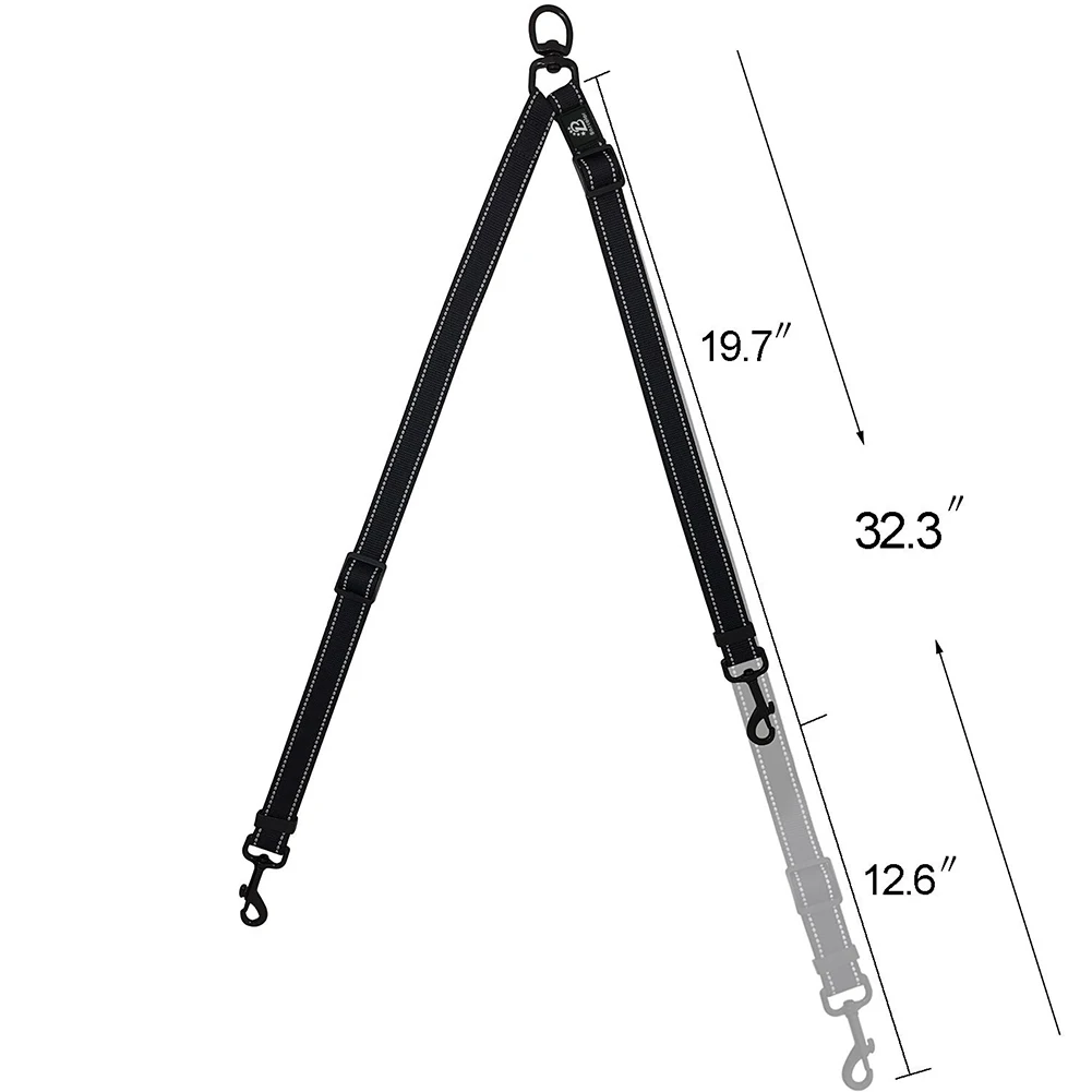 Черный двойной поводок муфта для больших собак Регулируемый сверхмощный нейлоновый сплиттер для двух больших собак