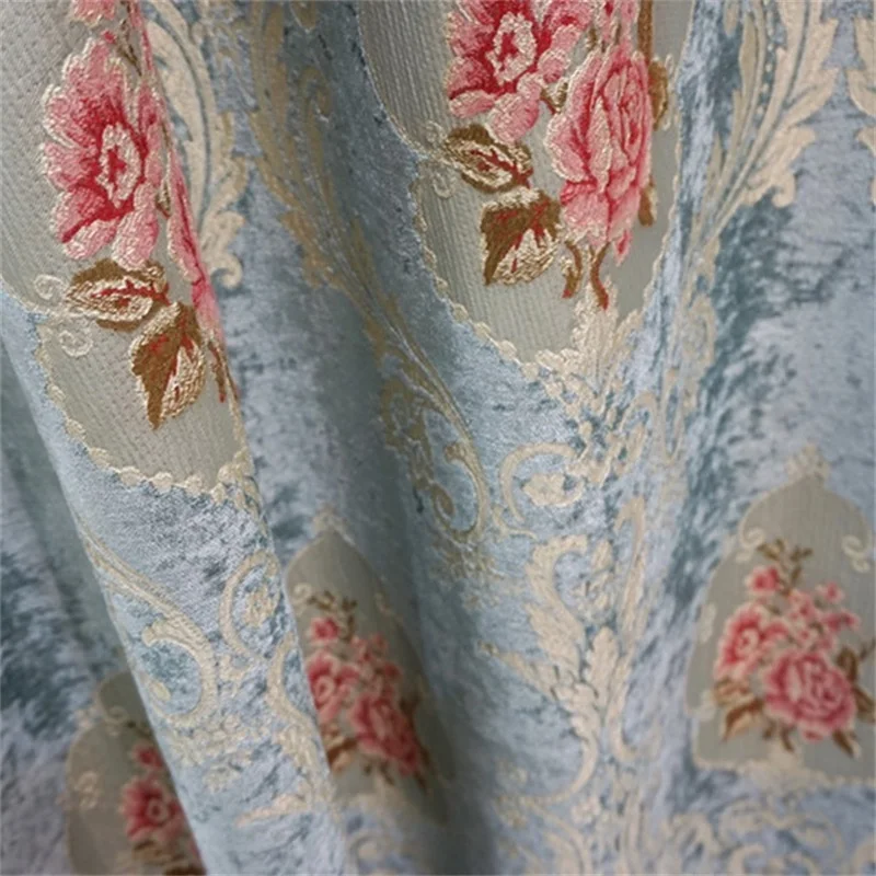 Синий рельефный дизайн шенилл жаккардовые плотные ткани для гостиной спальни Европейский роскошный домашний декор T115#4