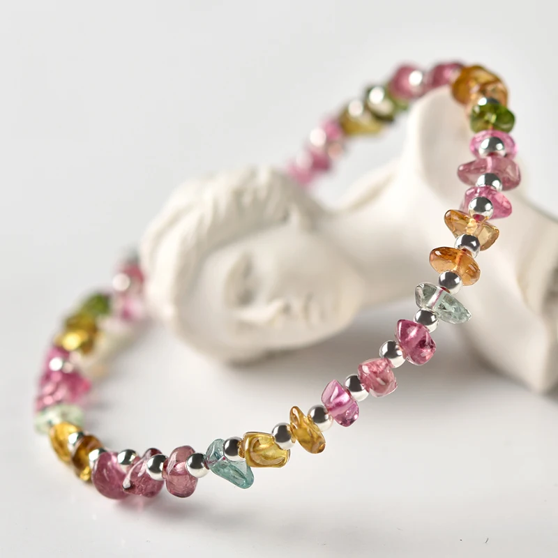 

Sweet Temperament Color Tourmaline Bracelet Tourmaline Lap Bracelet 925 Silver Crystal Accessories