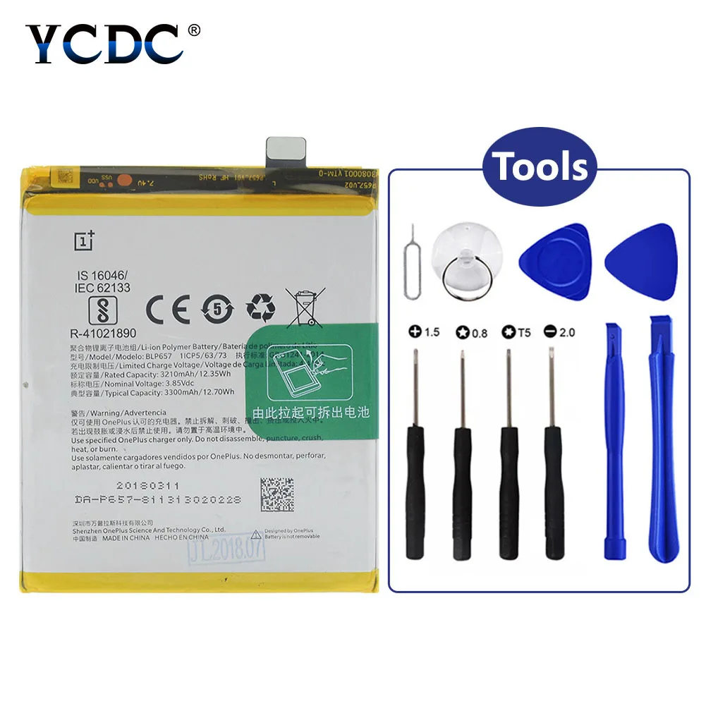 

Lipo Li-Po Li-polymer Rechargeable phone battery Lithium BLP657 Battery For OnePlus Six 1+ One plus 6 3300mAh + Repair Toolkit
