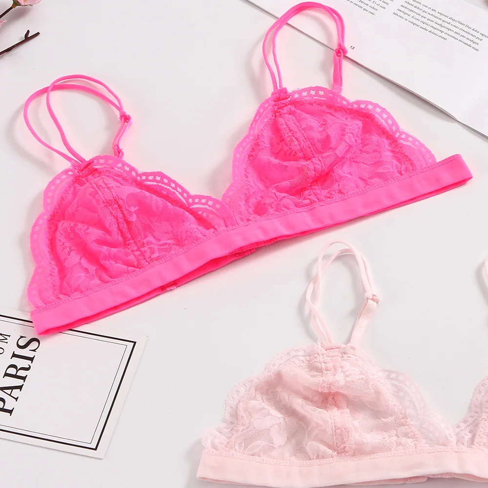 

New lace bra set in thin triangular cup no steel ring gathered breathable underwear push up lingerie