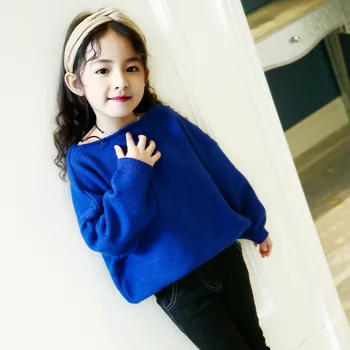 

2018 Autumn Girl Long Solid Color Bat Sleeve One Word Lead Sweater Pullover Upper Garment