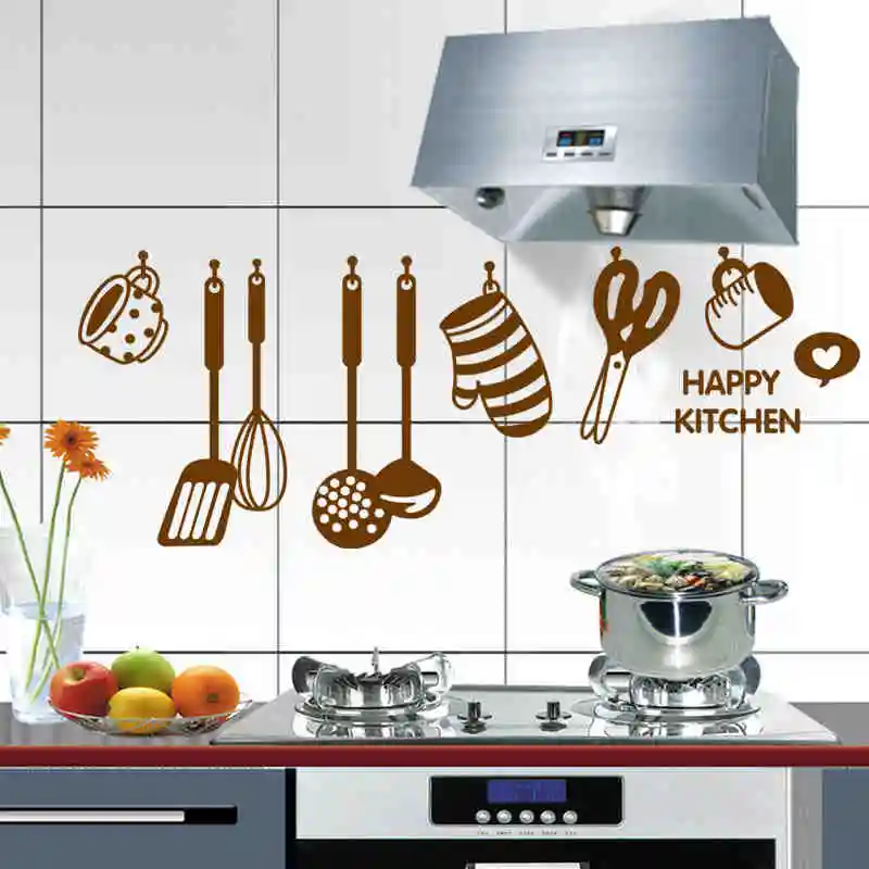 

DIY Happy Kitchenware Wall Stickers restaurant /kitchen /utensils/ refrigerator Sticker 6017 Kitchen Wall decals