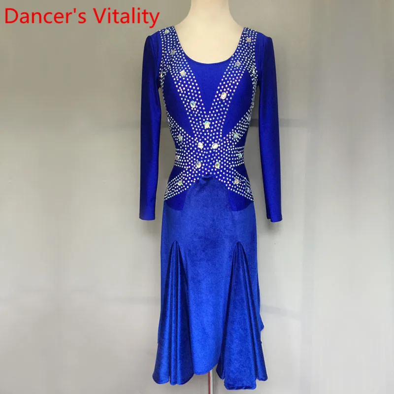 Одежда для латинского танца ча Конкурс одежда Румба Самба Танго Foxtrot танцы костюм с длинным рукавом Сращивание платье