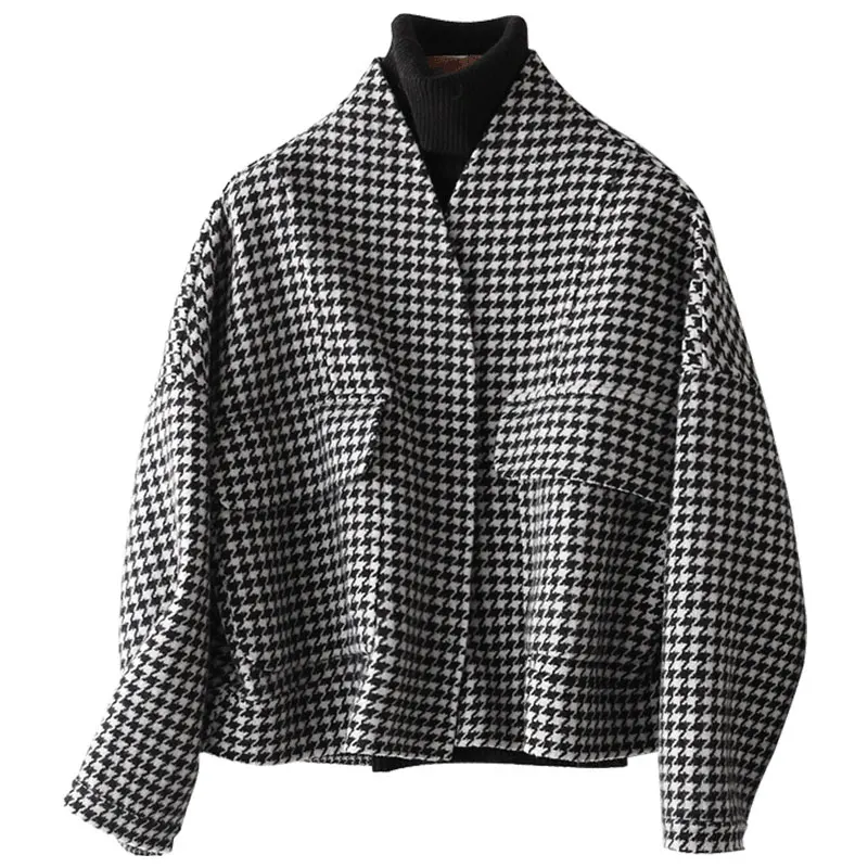 

New 2018 Casual Winter Women Wool Coat Short Spring Autumn Female Jacket Plaid Double-side Wool Coats Outerwear Z008