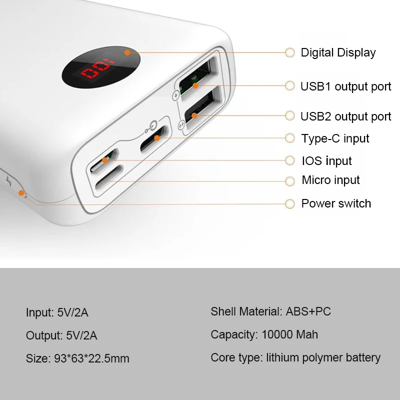 10000 мАч Мини банк питания Зарядка A3 USB быстрое зарядное устройство банк питания для мобильного телефона для iPhone для samsung портативные аксессуары питания