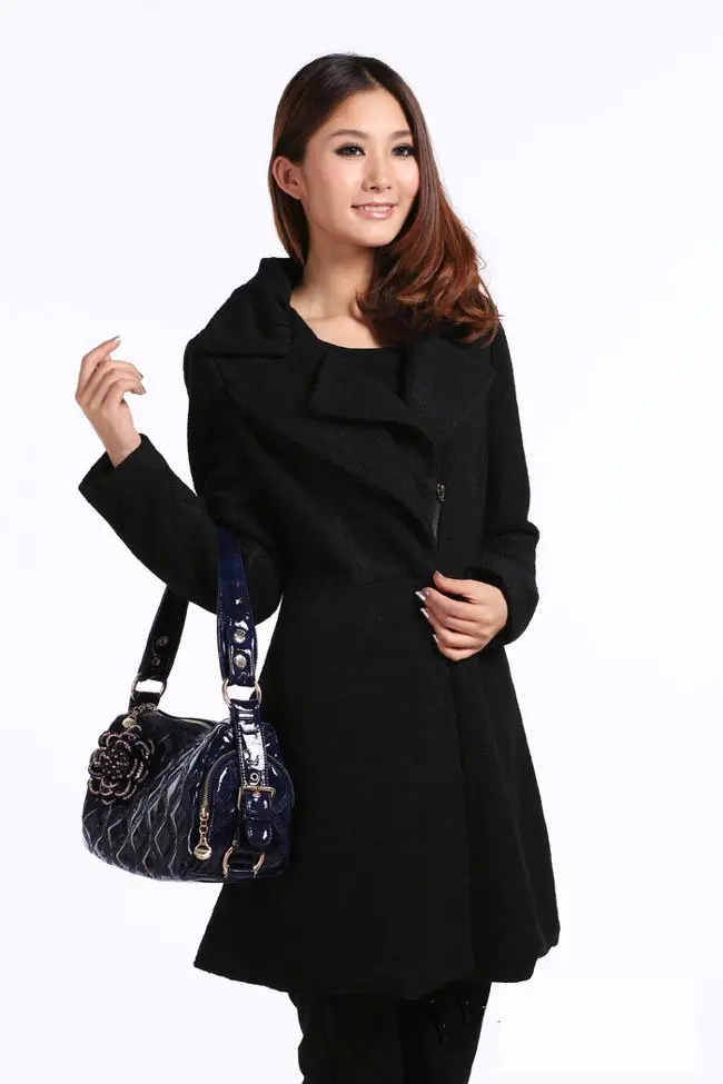 Women Down Coat Turn Collar Jacket Lady Puffy Wool Blends Plus Size Red Black Free Shipping Drop WW1739 | Женская одежда