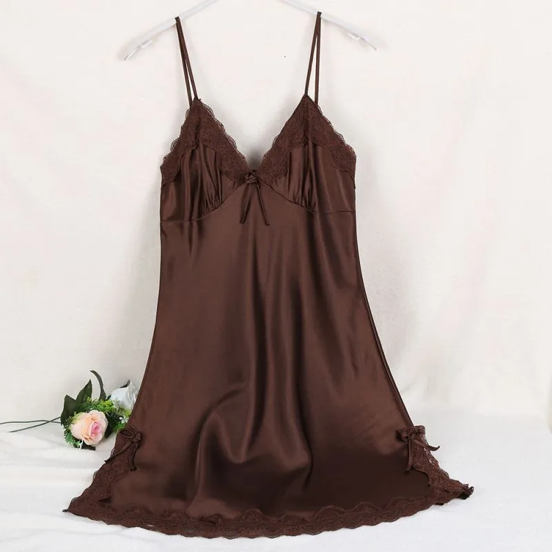 Новое женское сексуальное шелковое атласное Ночное платье без рукавов с v-образным вырезом кружевная ночная рубашка для женщин LY6