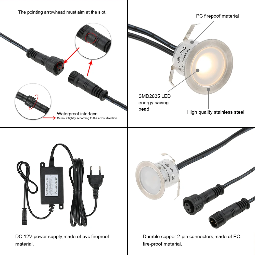 16 шт., 0,6 Вт, высокий яркий Встраиваемый светодиодный светильник, водонепроницаемый, наземный, уличный Ландшафтный светодиодный светильник, для лестницы, патио, сада, пола