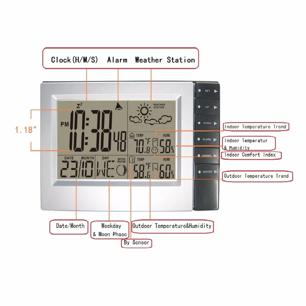 DYKIE Беспроводная метеостанция цифровой гигрометр Влажность Открытый датчик термометр Крытый Открытый настенный радиоуправляемые часы