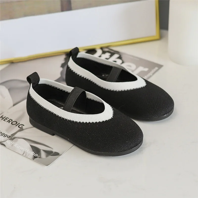 Обувь для девочек Дети Мода Винтаж трикотажные кроссовки детская повседневная обувь на плоской подошве принцессы Милая Детская - Цвет: Black 01