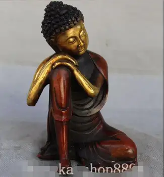 

8" Chinese Buddhism Bronze Carving Seat Rest Sakyamuni Tathagata Buddha Statue