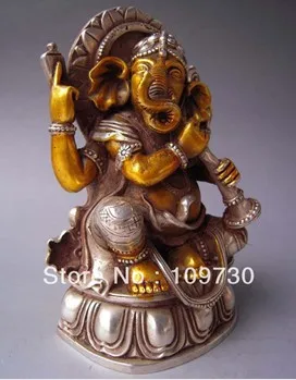 

00655 Tibet Gilt Silver Bronze Elephant Headed God Ganesh Statue