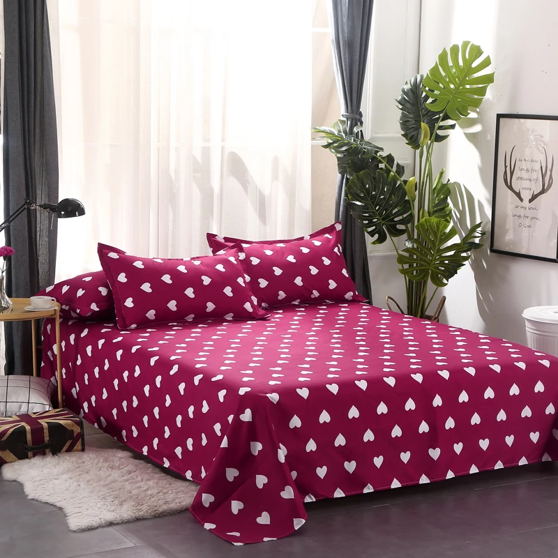 4pcs Red Love Heart Printed Bedding Sets Chinese Bedclothes Duvet Quilt