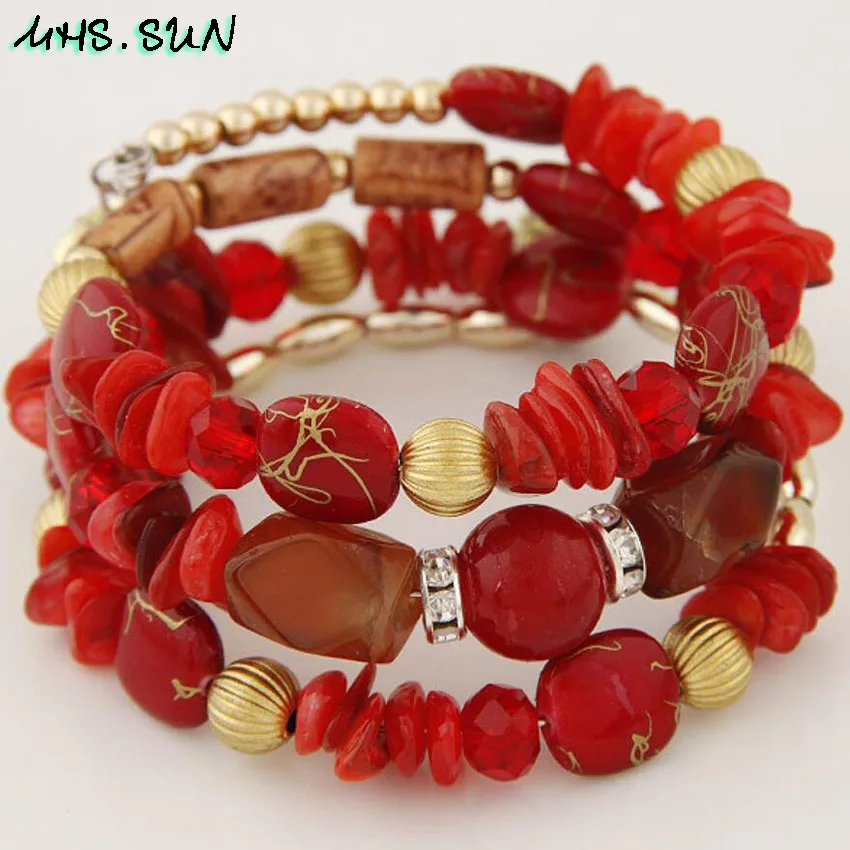 10-1 Bohemian Women Layered Bracelets Fashion National Stone Beaded Shell Bracelets Charm Ethnic Jewelry Female Party Gift