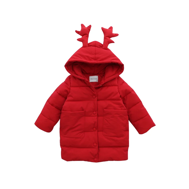 

New Fashion Warm Winter Clothes Solid Color Jacket Children Clothing Windbreaker Jackets Elk Hooded Girls Thick Warm Coat 2-8T