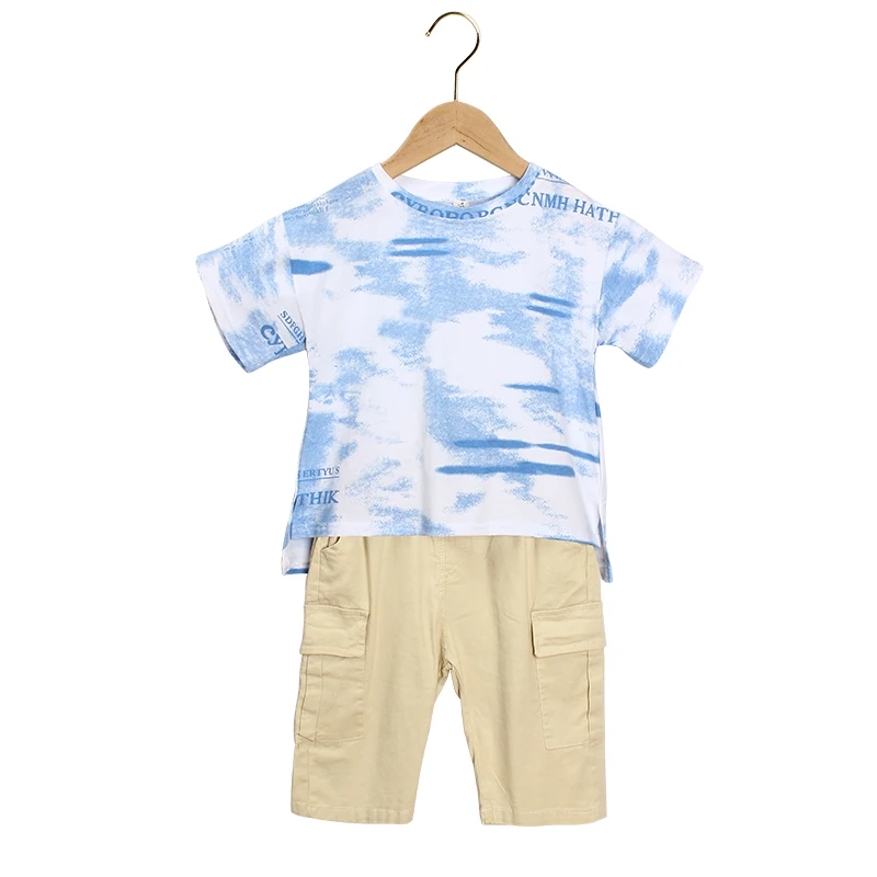

Kids Clothes Sets Short Sleeve Boy T Shirt+ short pant 2 Pc Suit Children Suits Cotton pant Summer 4-7 Ages Green Blue