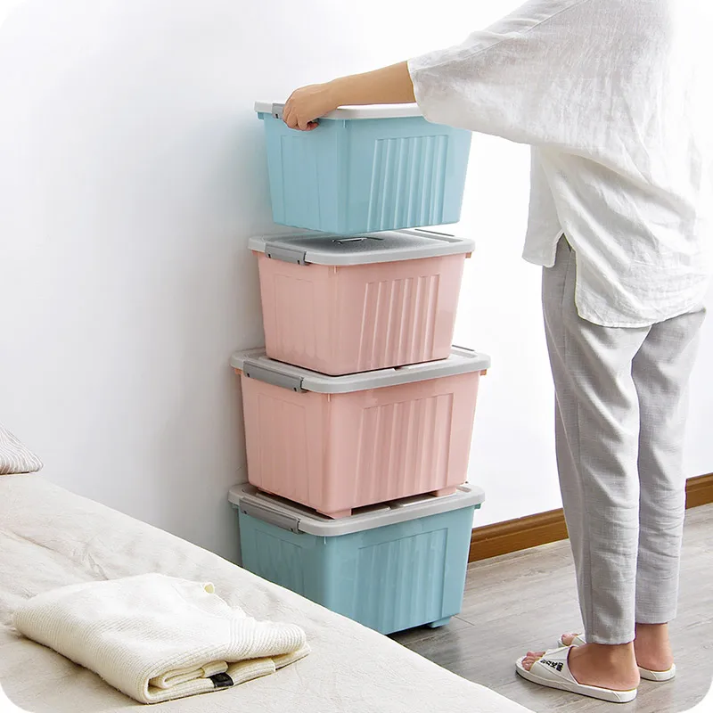 Plastic with cover clothes storage box Portable household large toy clothing Sundries organizer box storage bin mx7161510