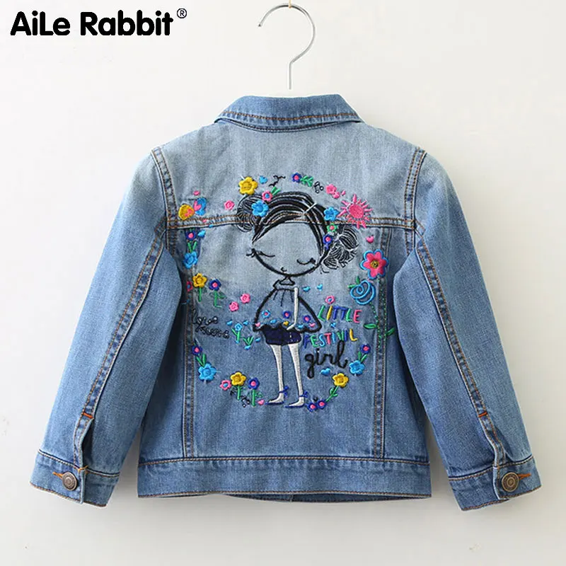 Женская джинсовая куртка AiLe Rabbit брендовая одежда с вышитыми цветами и длинными