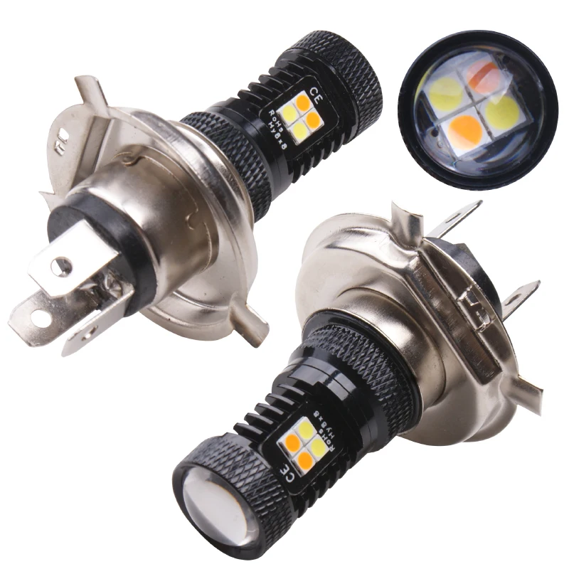 RXZ 2PCS 3030 16SMD H4 LED Hi/Lo Fog light Daytime Running Light Bulb Turning Parking Bulb Motorcycle LED white/Amber DC12W 10W