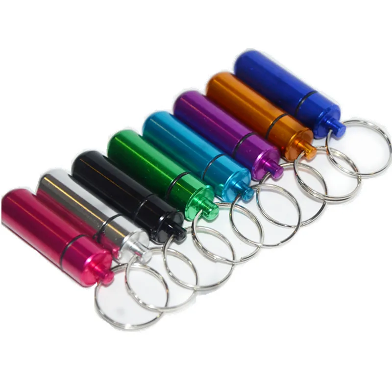 

1pc Portable Mini Aluminum Pill Storage Box Bottle Case Container with Keychain Carabiner Outdoor Pill Case PillBox