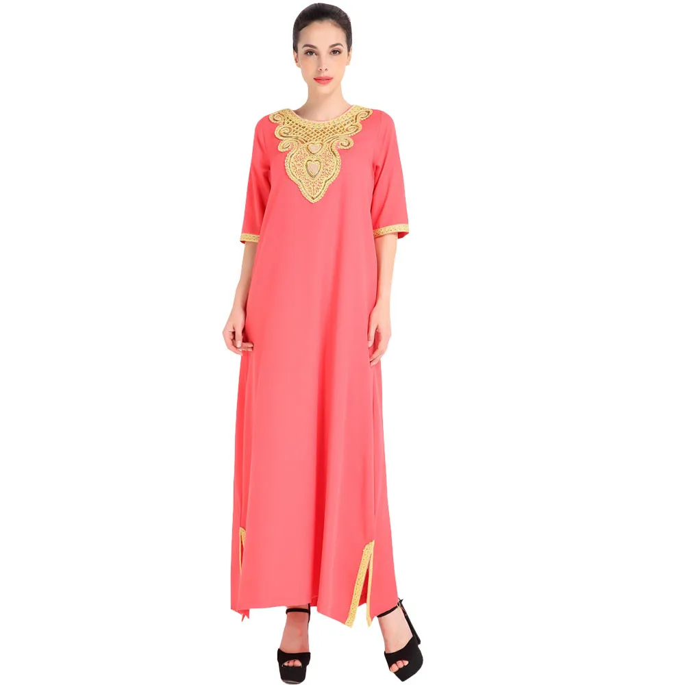 

KLV Fashion Elegant Dubai Dress Muslim Party Abaya Women Arabic Vintage Half Sleeve turkey Islam Prayer caftan marocain dresses