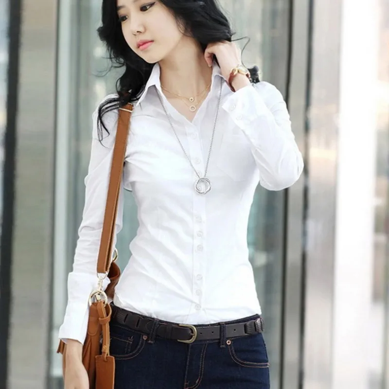 

ETOSELL Fashion Long Sleeve Solid Blouses Tops Spring Summer Blouses Shirts Office Lady Turn-Down Collar Slim Shirts 2019