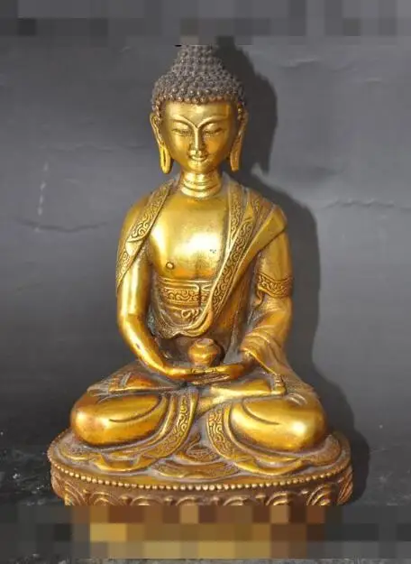 

S02615 8" tibet bronze gilt fane HEALING MEDICINE BUDDHA Bhaisajyaguru sakyamuni statue