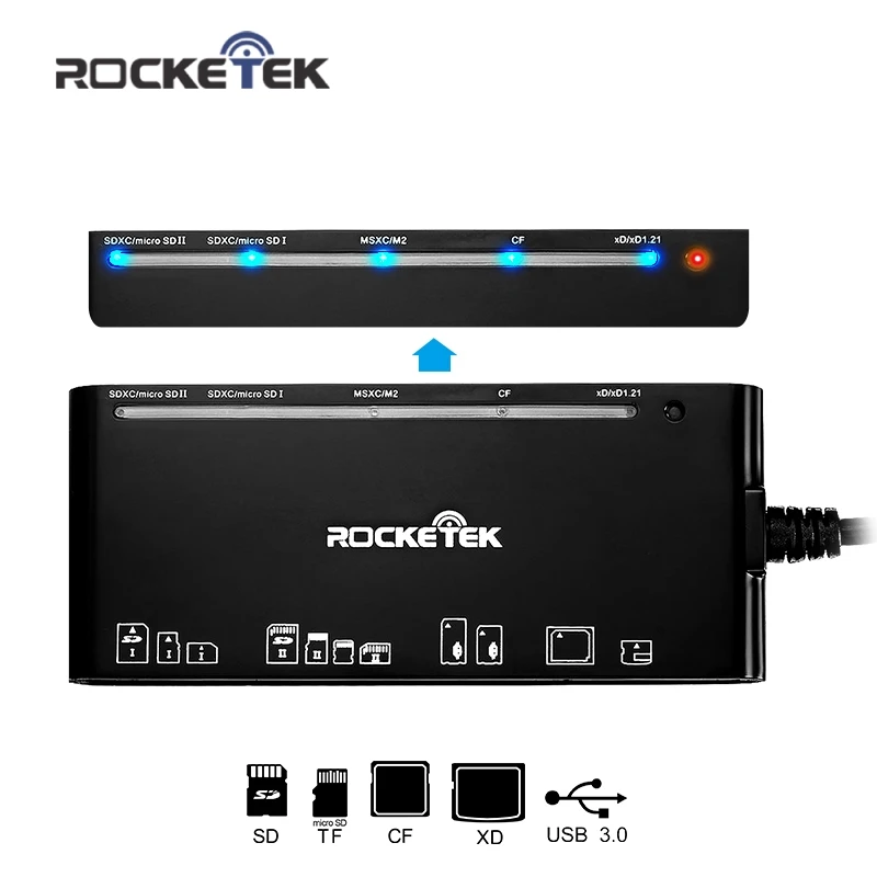 Rocketek в то же время читать 5 карт usb 3,0 multi 7 в 1 устройство чтения карт памяти Адаптер для SD TF CF MS XD micro SD компьютер интимные аксессуары