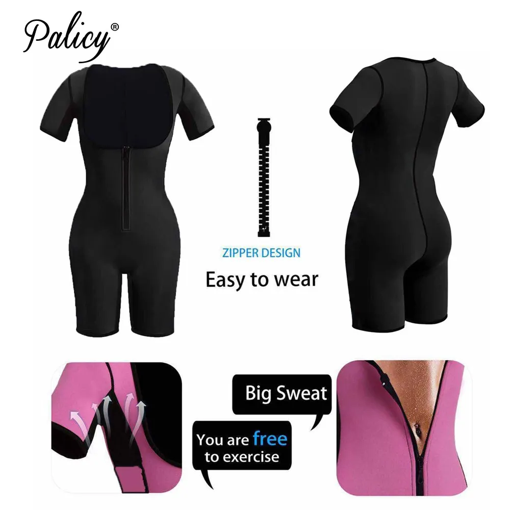 Palicy Women's Slimming Body Shapers Neoprene Sauna Suit Sexy Bodysuit Leg Fajas Waist Trainer Shapewear Zipper Plus Size