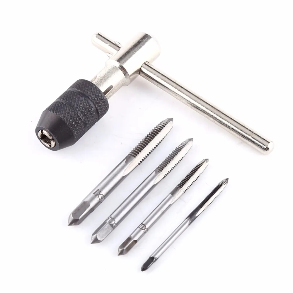 5pcs/Set T Type M3/M4/M5/M6 Tap Set Machine Hand Screw Thread Taps Reamer fit Handle DIY Tool