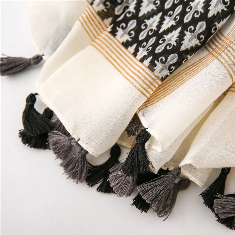 KYQIAO этнический головной платок дизайнерский хиджаб шарф женские шарфы Испанский Стиль Богемный Хиппи геометрический узор кисточка шарф